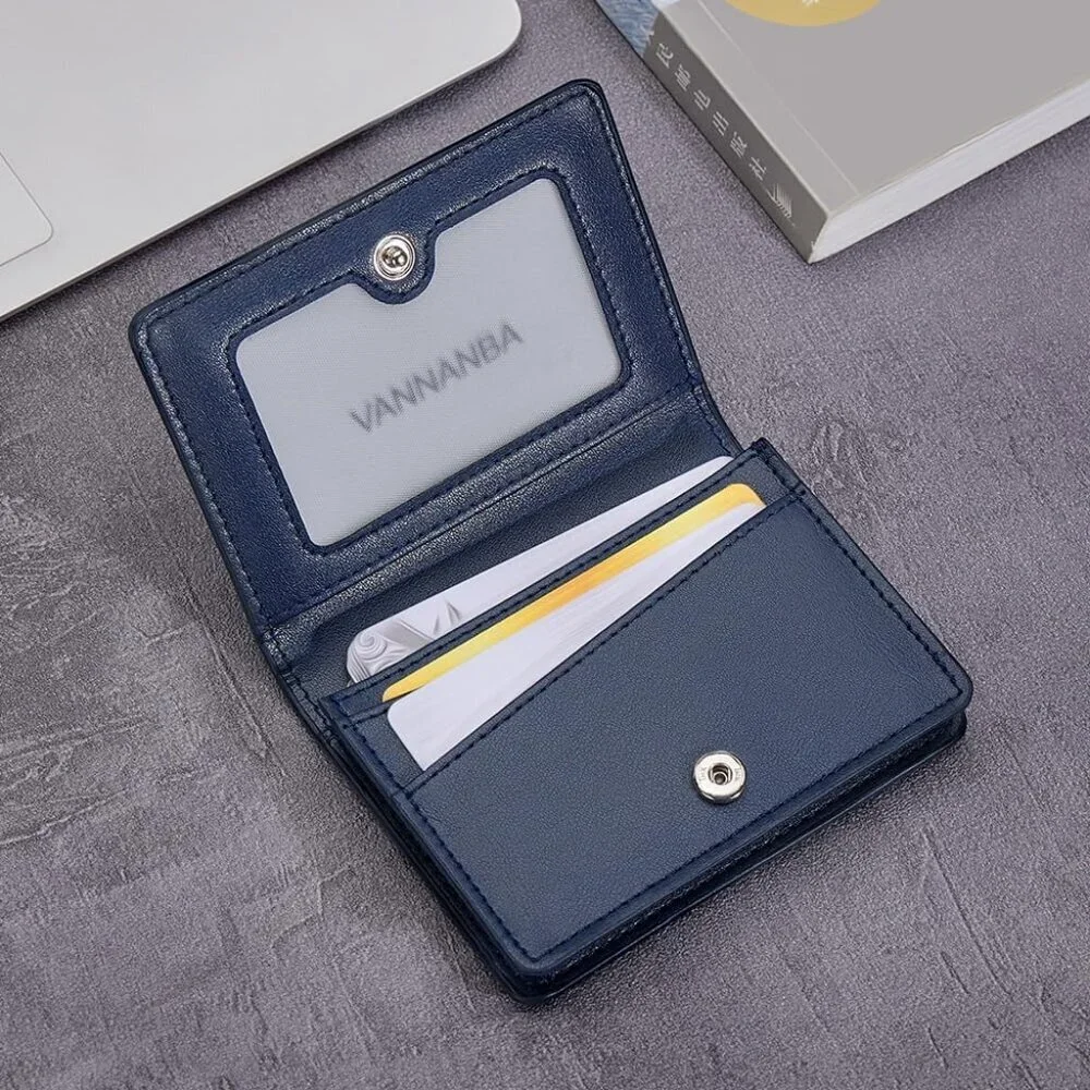 Men's Navy Blue Genuine Leather Credit Holder Pocket Bifold Wallets Card Design